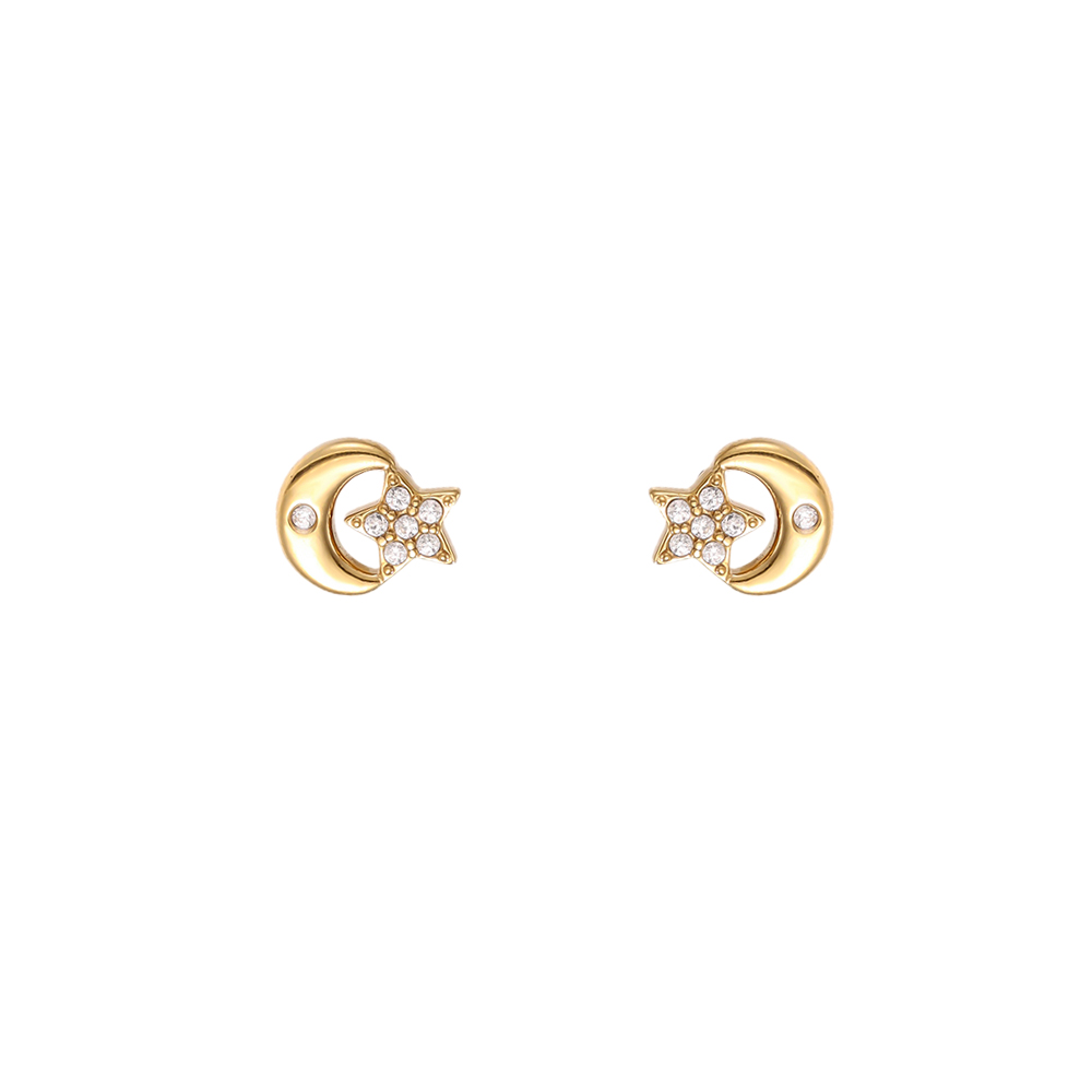 Edelstahl Ohrringe 7mm Zirkonia Stern und Mond