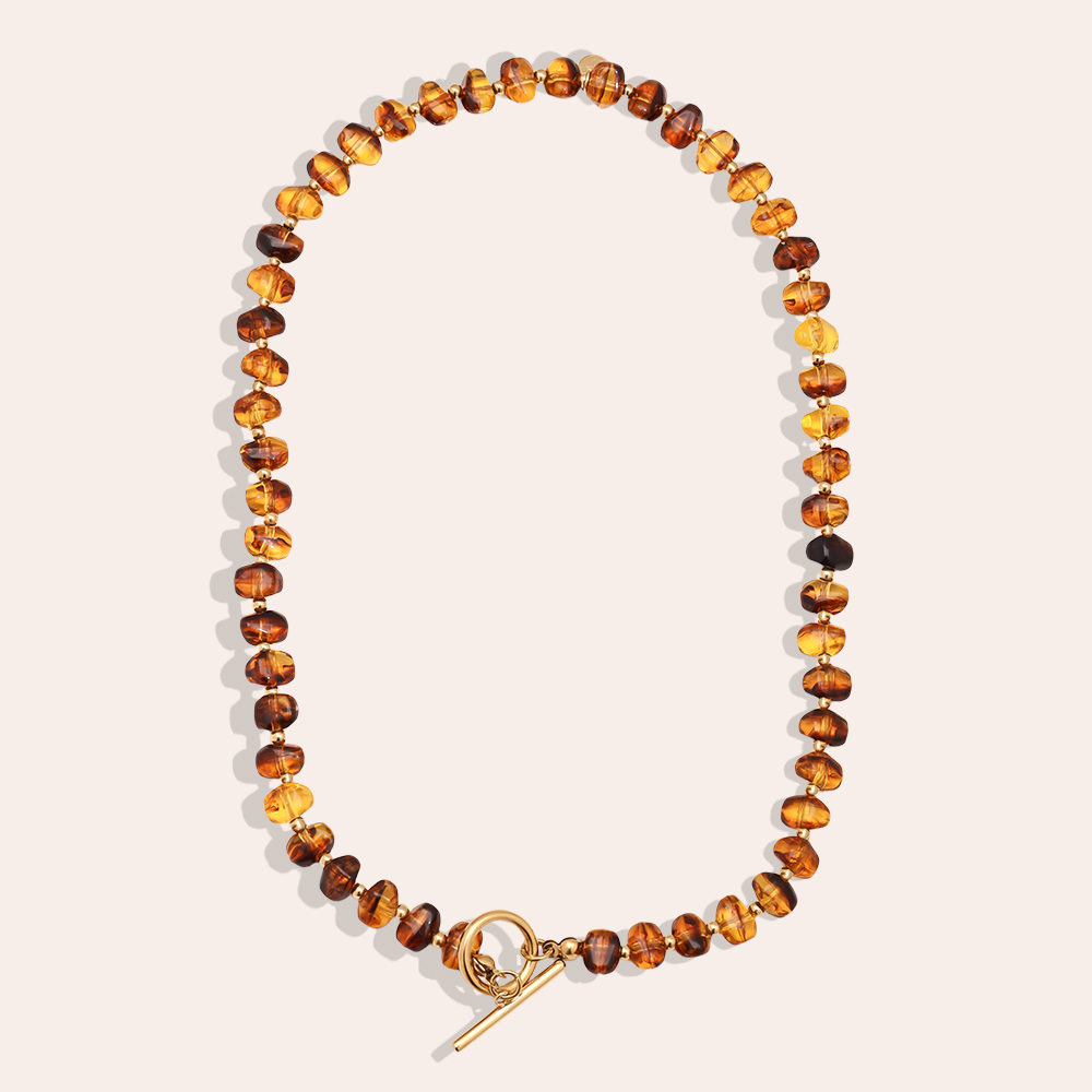 Edelstahl Halskette 45cm Acrylic Brown Beads
