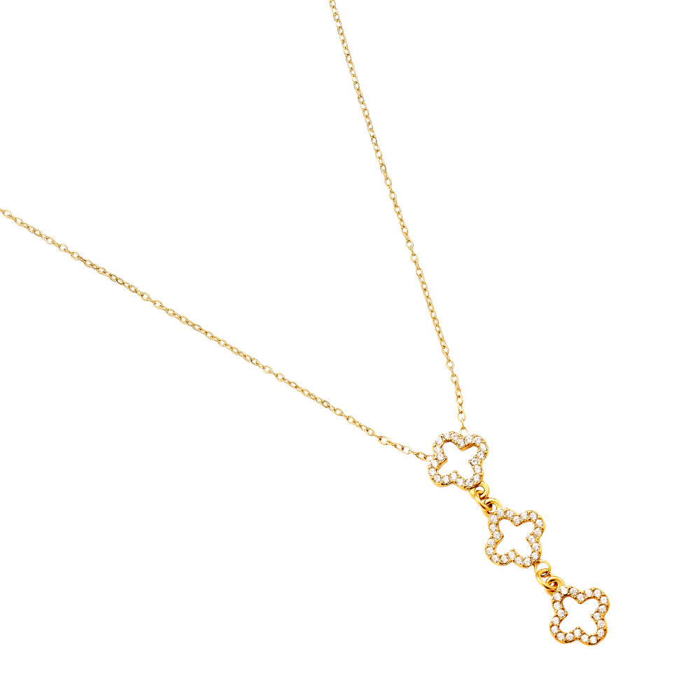 Edelstahl Halskette 39cm Three Diamond Luckly Flowers