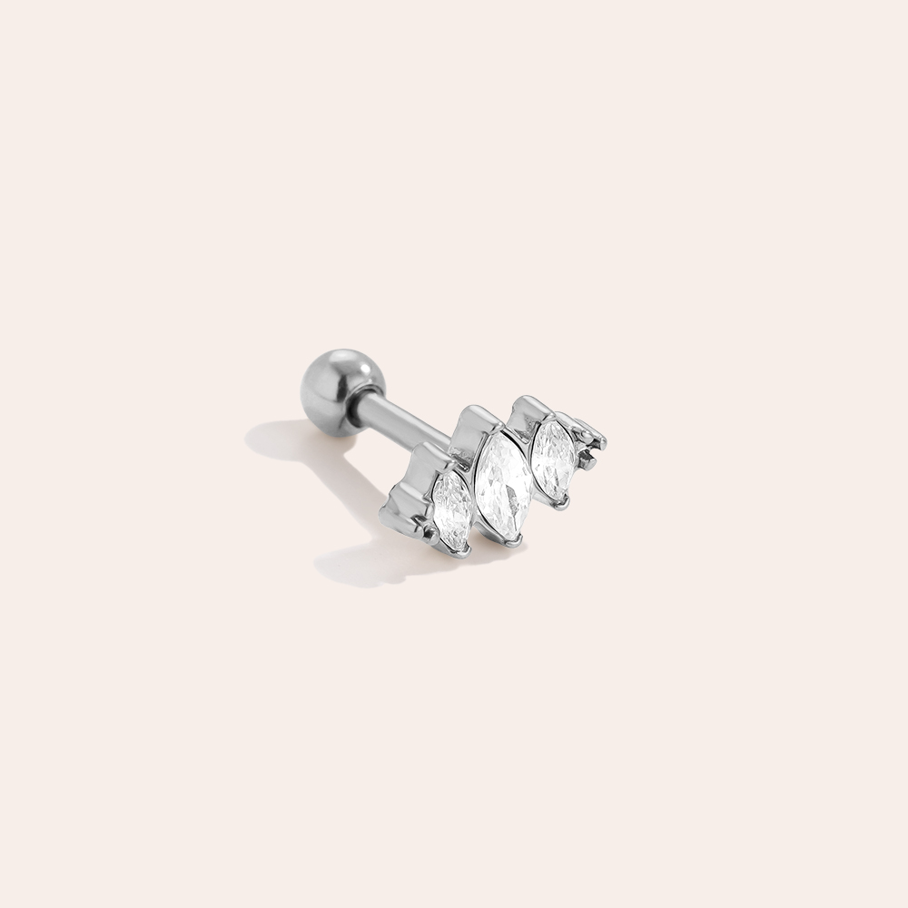 Edelstahl Piercing 8mm Three Diamond Eye