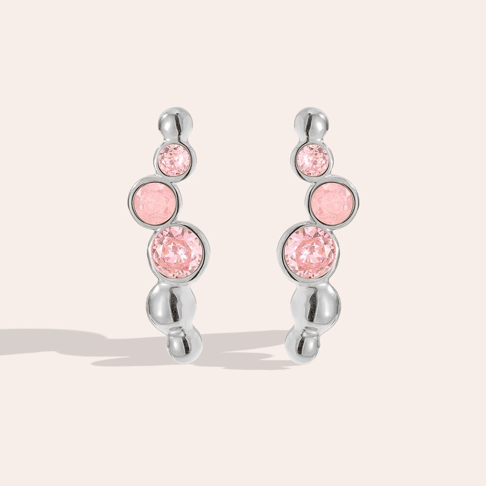 Edelstahl Ohrringe 0.6*2.5cm Pink Round Diamond