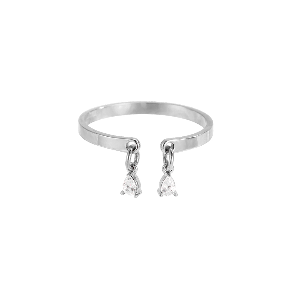Edelstahl Ring Verstellbarer Zwei kleine Tropfen Zirkonia