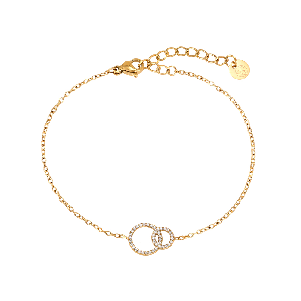 Edelstahl Armband 17cm zwei Zirkonia Ringe