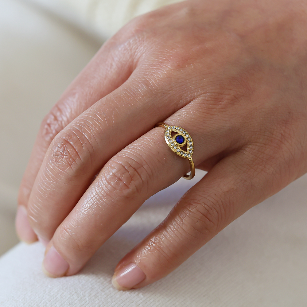 Edelstahl Ring Verstellbarer blaue Zirkonia Augen
