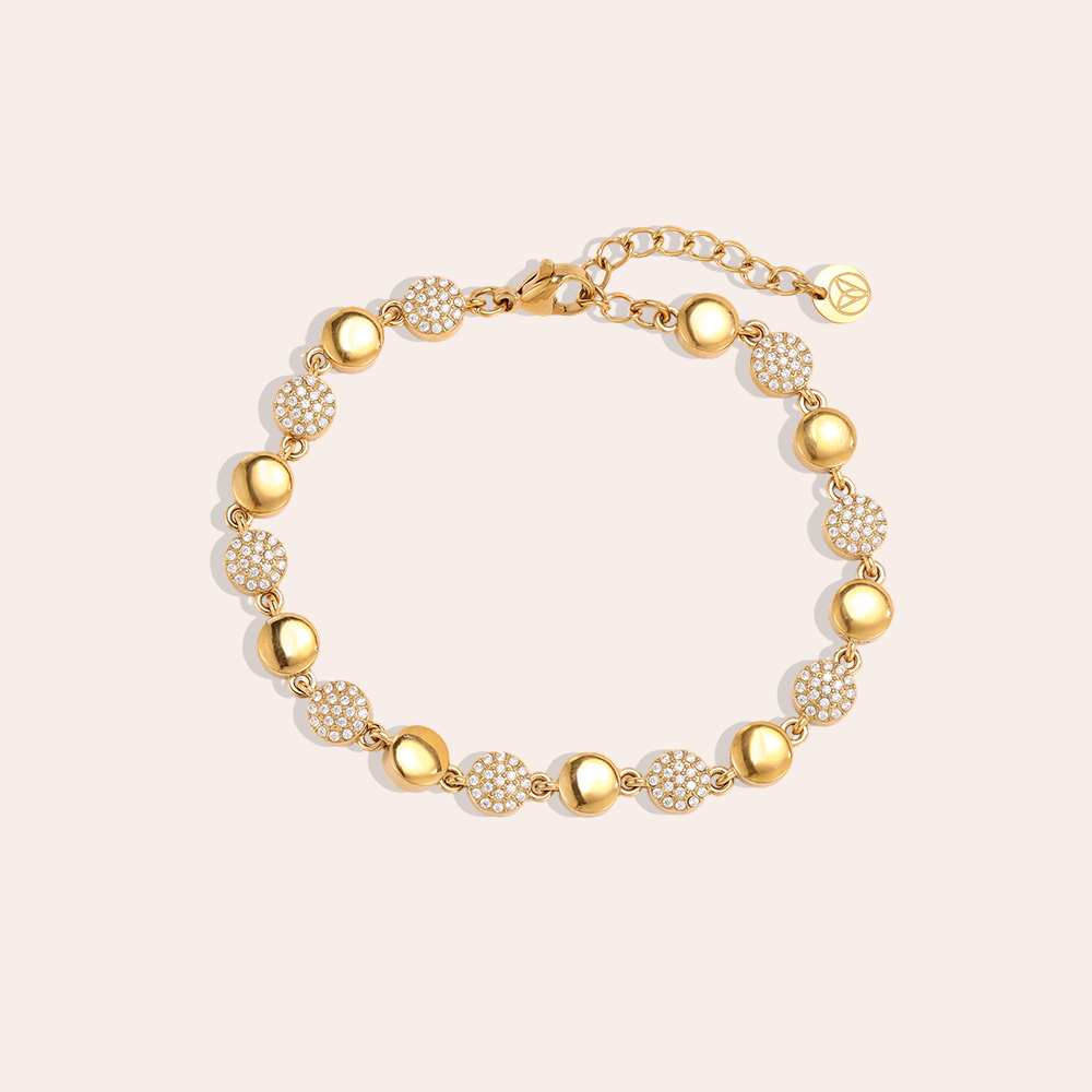 Edelstahl Armband 17cm Zirkonia Plättchen und Plättchen