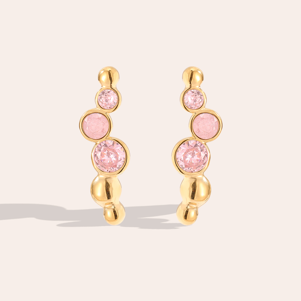 Edelstahl Ohrringe 0.6*2.5cm Pink Round Diamond