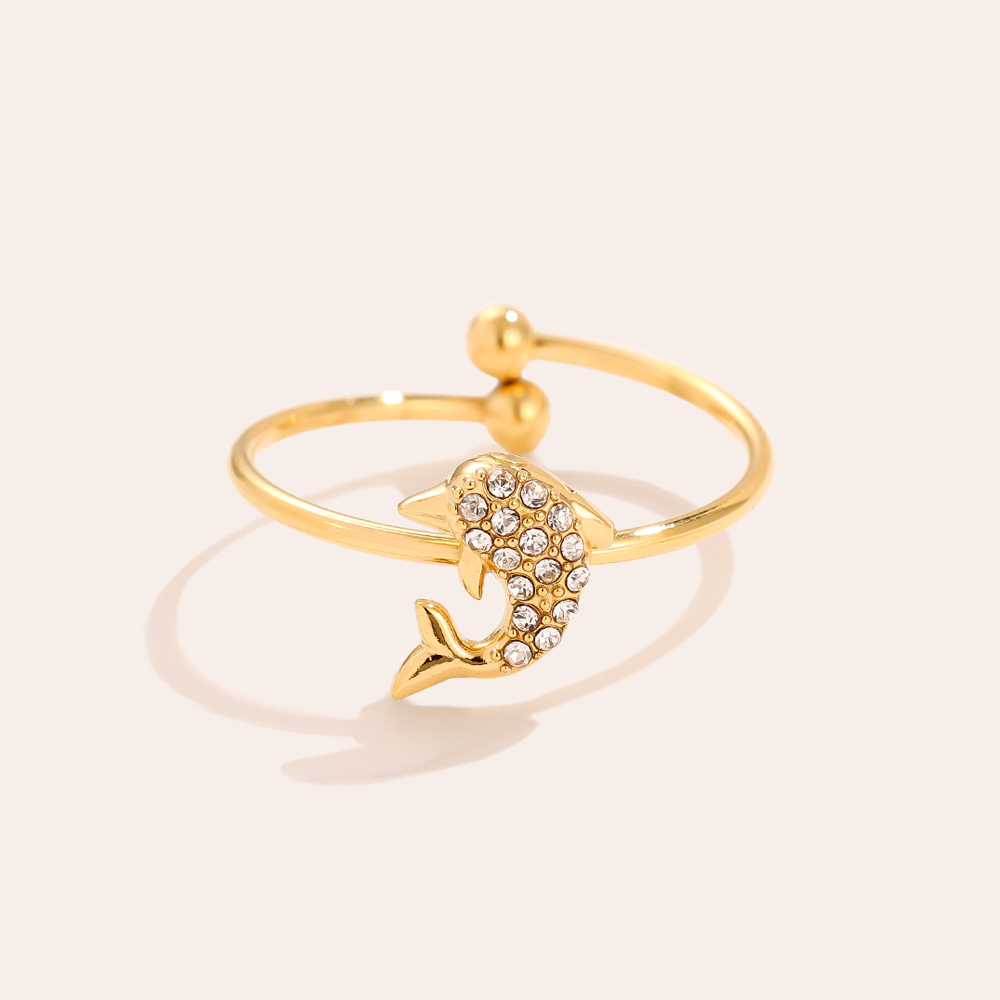 Edelstahl Ring Diamond Dolphin
