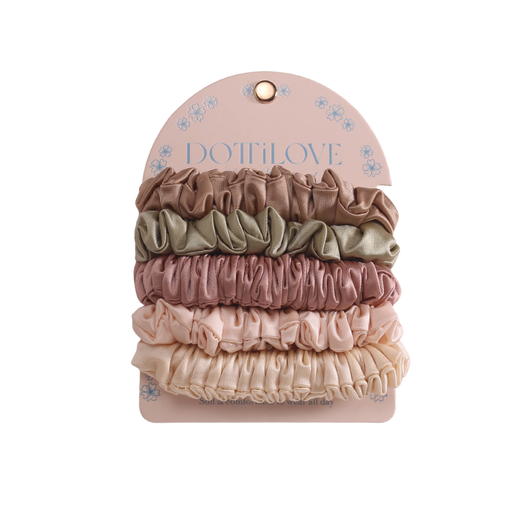 5 Stk.helle Farben Pastel Satin Scrunchie Set   