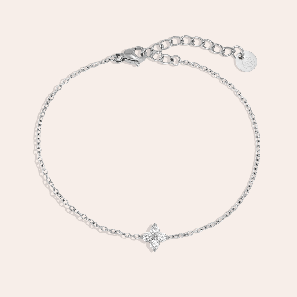 Edelstahl Armband 17cm elegant Zirkonia Kleeblatt 