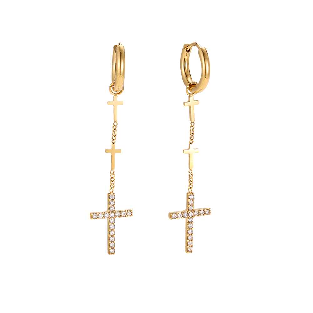 Edelstahl Ohrringe 50*12mm Zirkonia Kreuzkette
