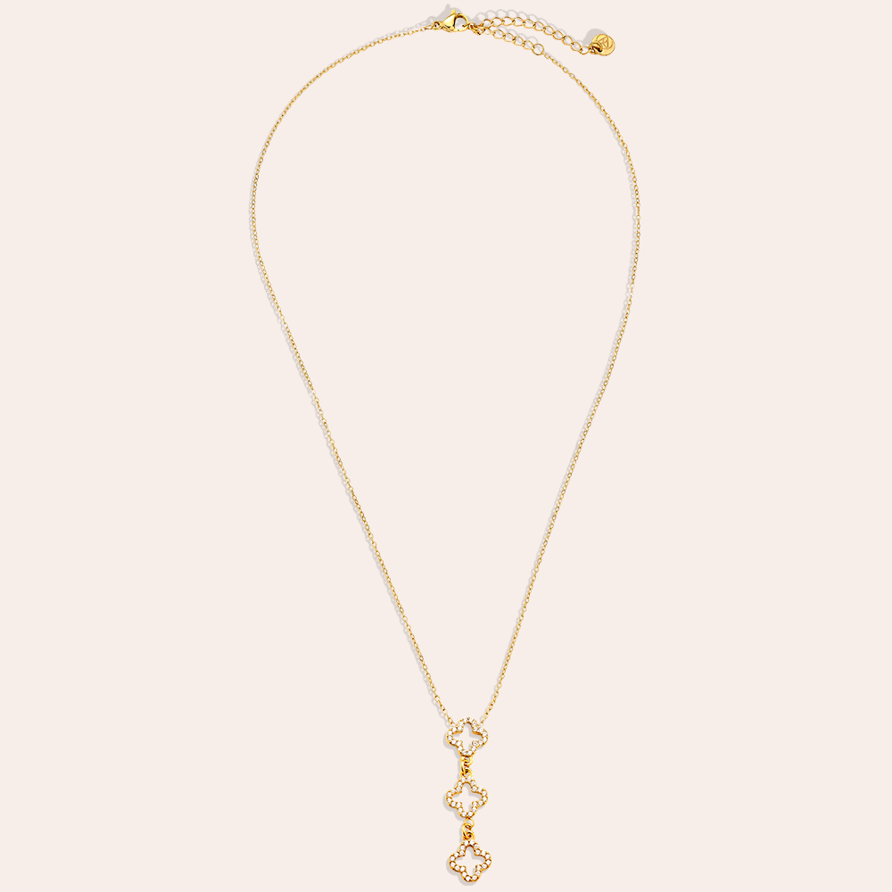 Edelstahl Halskette 39cm Three Diamond Luckly Flowers