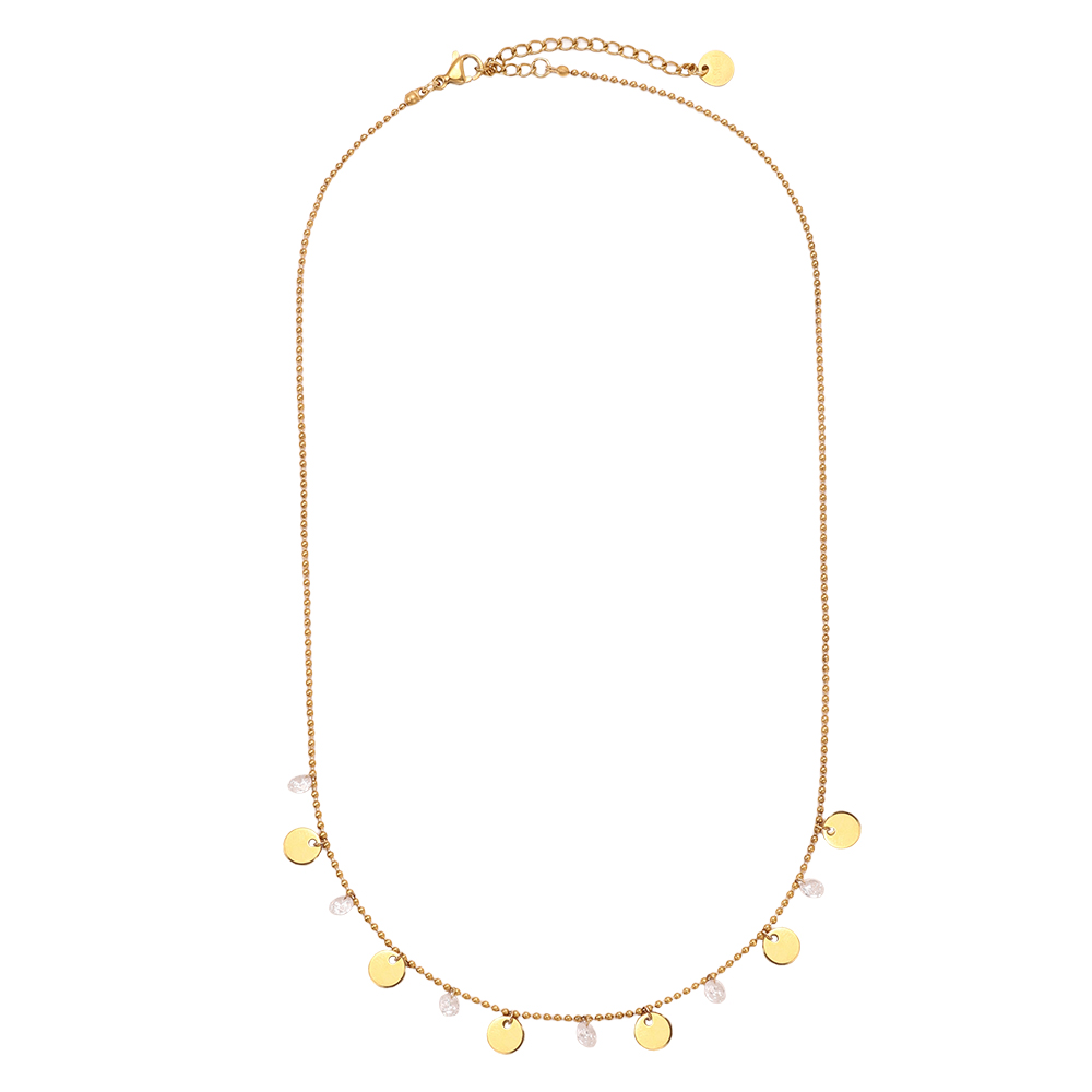 Edelstahl Halskette 40cm Goldfarbene Plättchen und Zirkonia