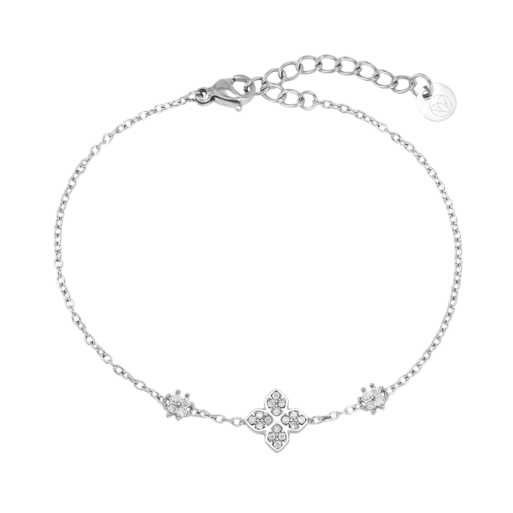 Edelstahl Armband 17cm Strass Kleeblatt 
