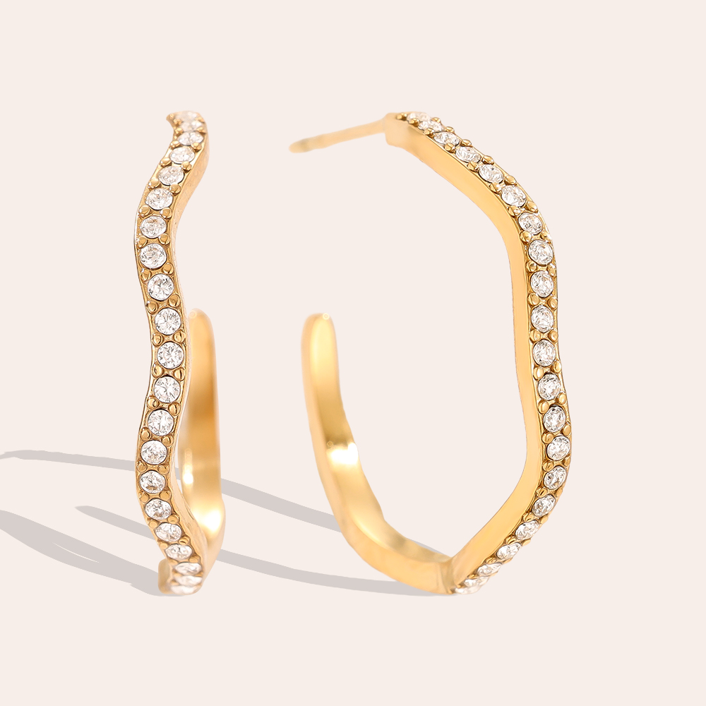 Edelstahl Ohrringe 2.3cm Diamond Half Hoop