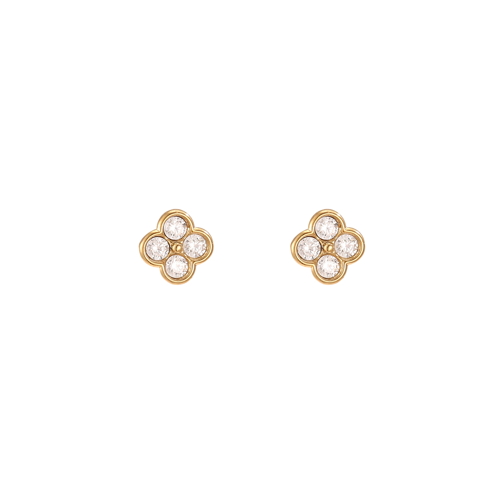 Edelstahl Ohrringe 5mm Kleeblatt Zirkonia