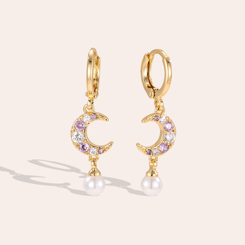 Vergoldete Ohrringe 36mm Zirkonia Mond