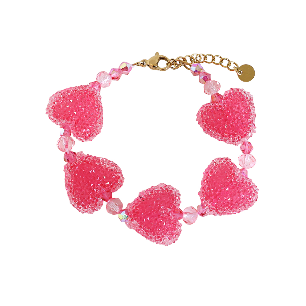 Edelstahl Armkette 17cm Acrylic Pink Heart Chain