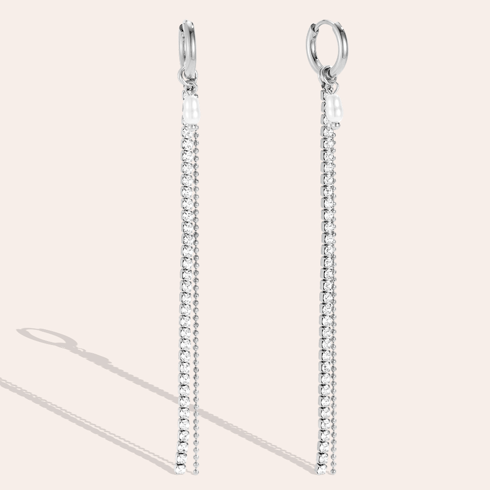 Edelstahl Ohrringe 91*12mm Perlen und Zirkonia Kette