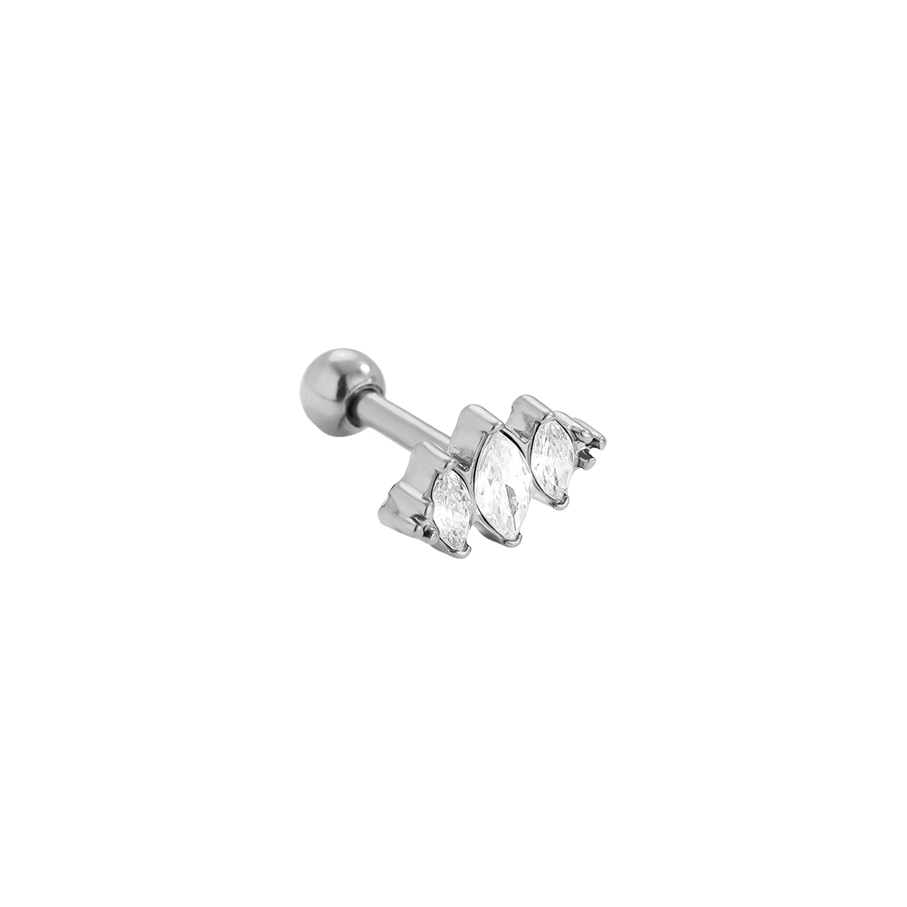 Edelstahl Piercing 8mm Three Diamond Eye
