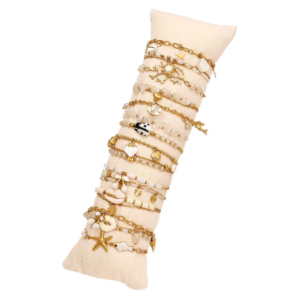 Edelstahl Armband Set 15er 17cm Weißes Kristal Beads Sealife 