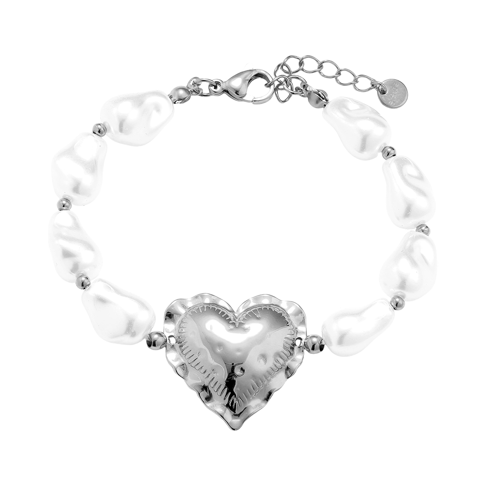 Edelstahl Armkette 18cm Great Heart In Pearl Chain