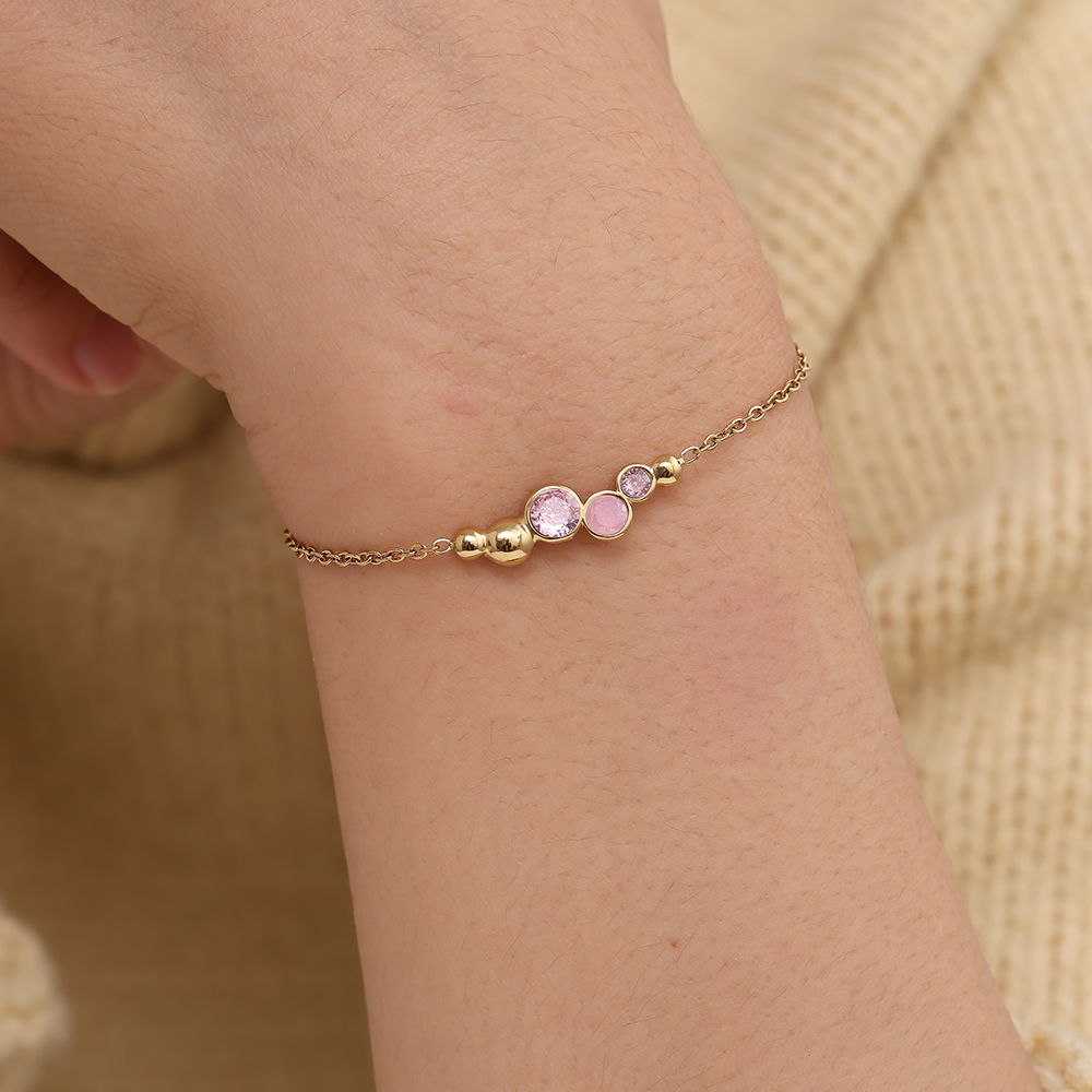 Edelstahl Armkette 17cm Pink Round Diamond