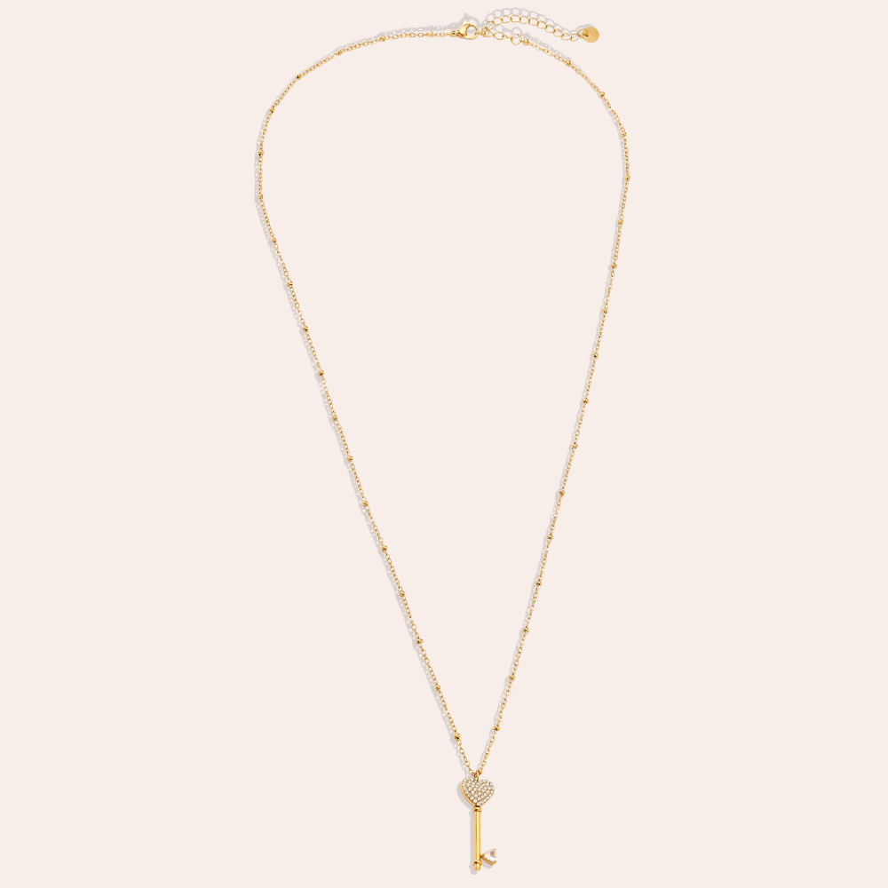 Edelstahl Halskette 60cm Diamond Heart Key