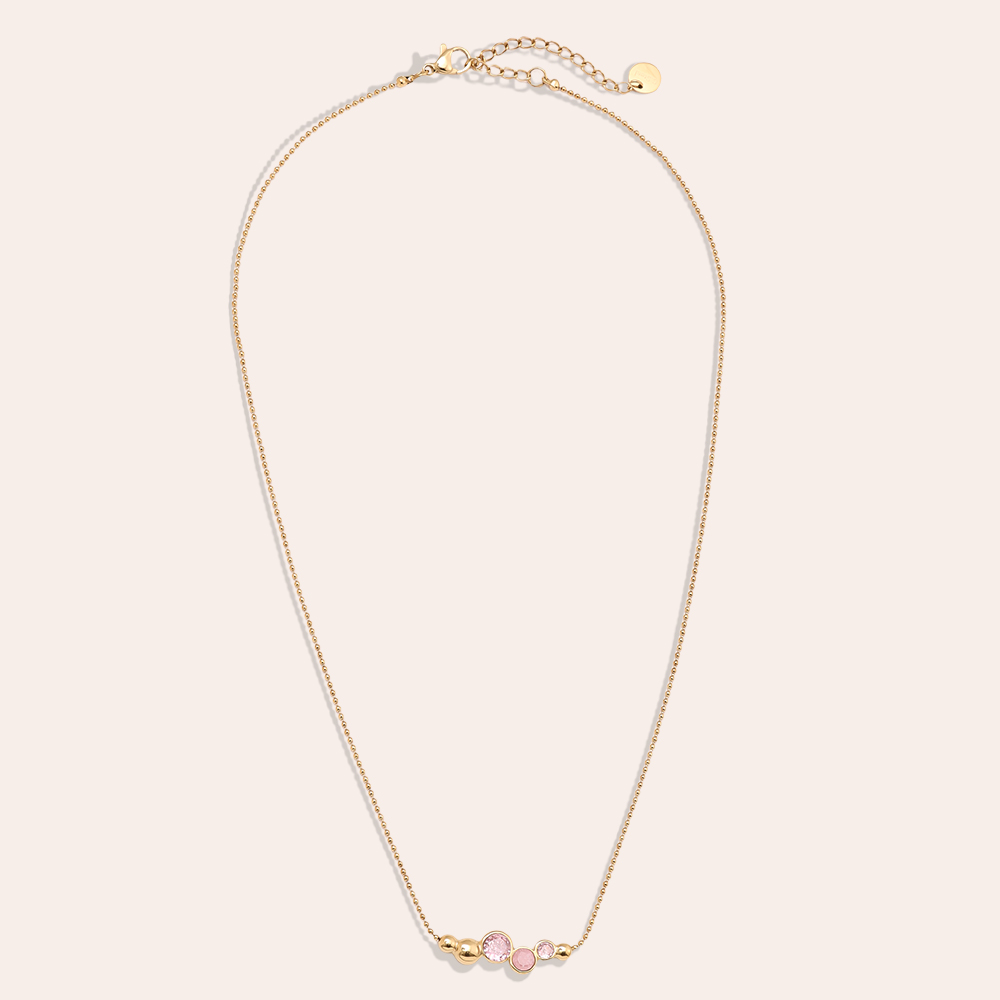 Edelstahl Halskette 40cm Pink Round Diamond
