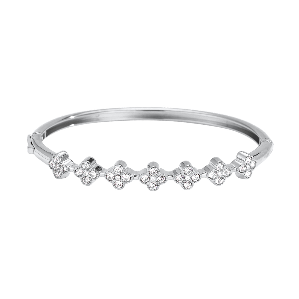 Edelstahl Armreif 6cm viele Zirkonia Kleeblatt   