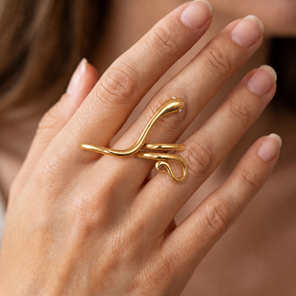 Edelstahl Ring Verstellbar Schlangendesign