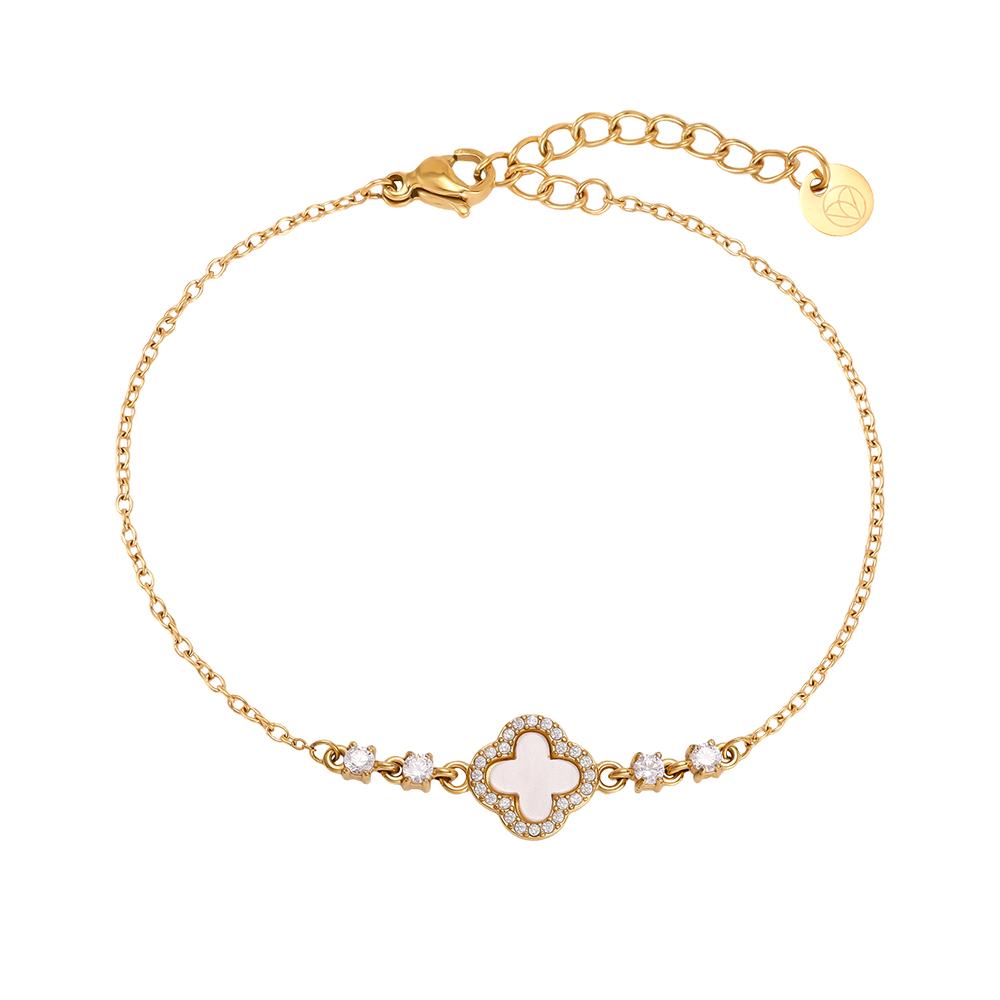 Edelstahl Armband 17cm Acryl Kleeblatt mit einem Zirkonia Rand