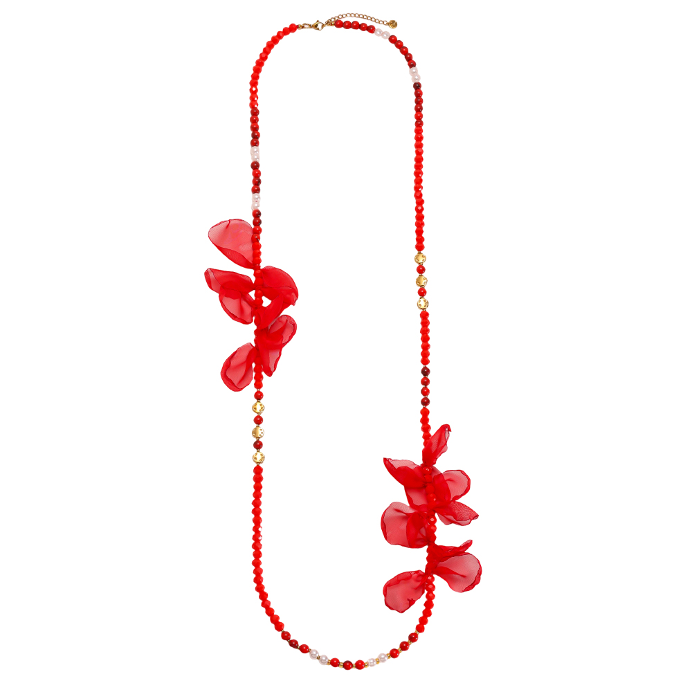 Edelstahl Halskette 90cm Kristallkette mit Blütenblättern