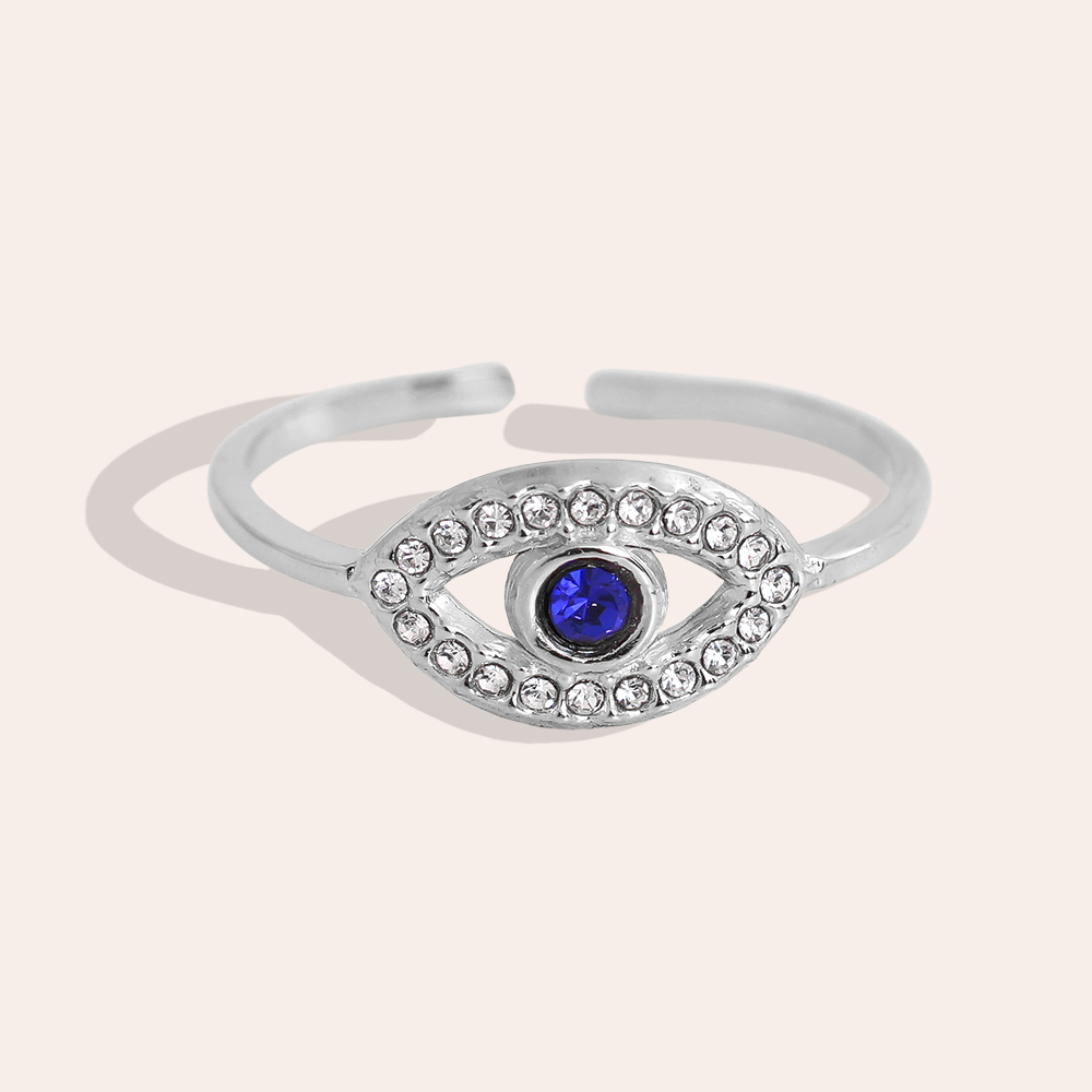 Edelstahl Ring Verstellbarer blaue Zirkonia Augen