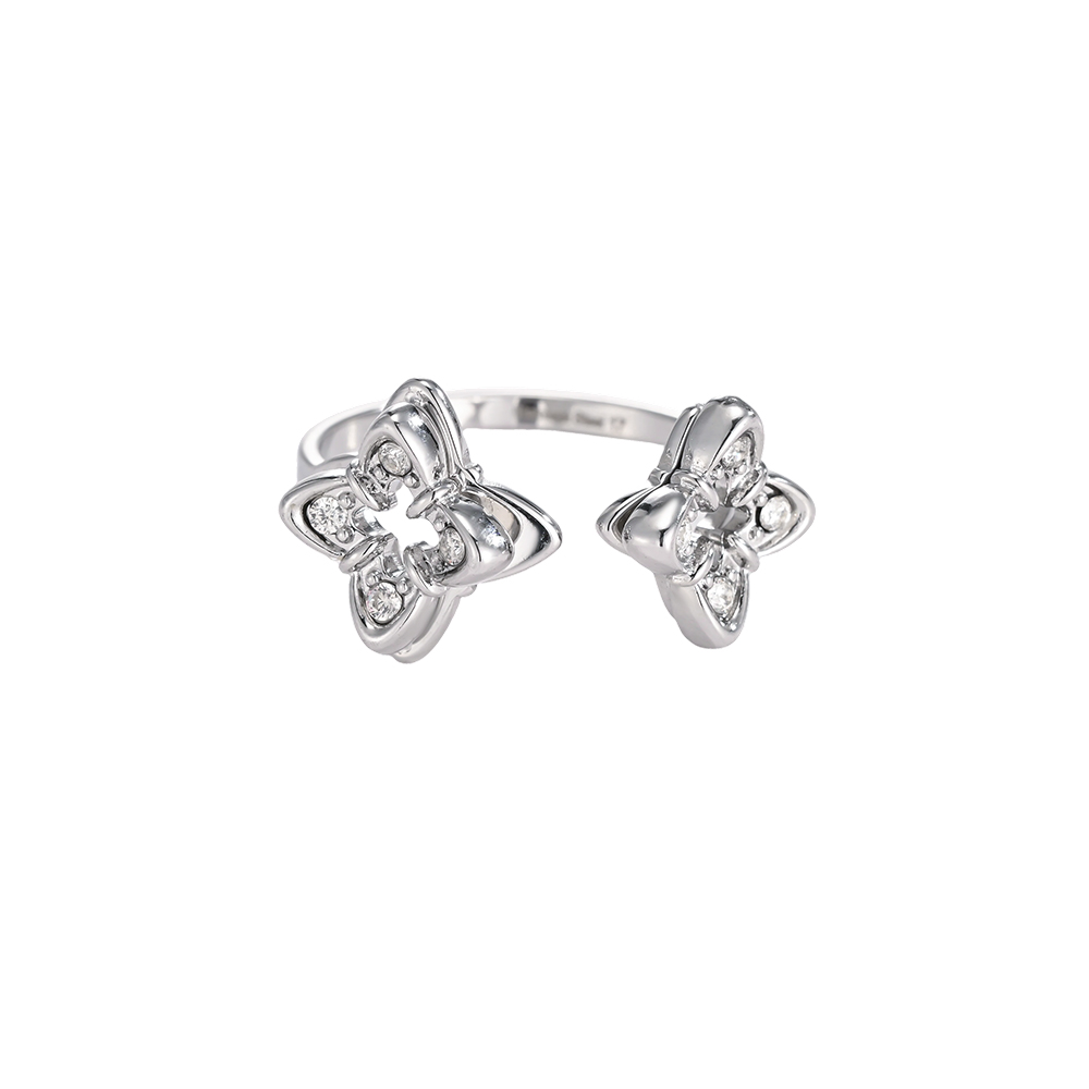 Edelstahl Ring Verstellbar Doppel Kleeblatt Zirkonia