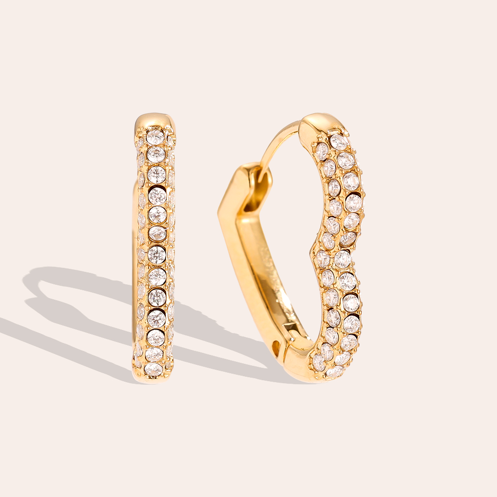 Edelstahl Ohrringe 18mm Diamond Heart Hoop