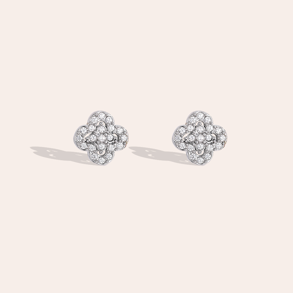 Edelstahl Ohrringe 8mm Zirkonia Kleeblatt 