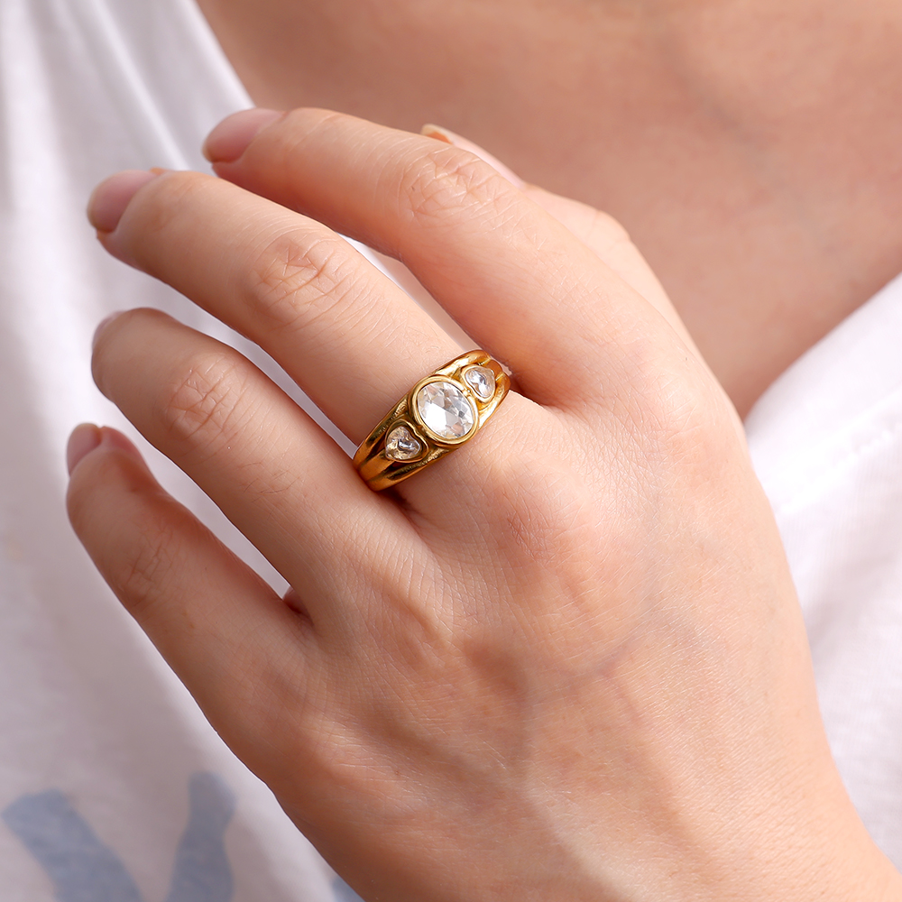 Edelstahl Ring Vintage Look Oval Diamond