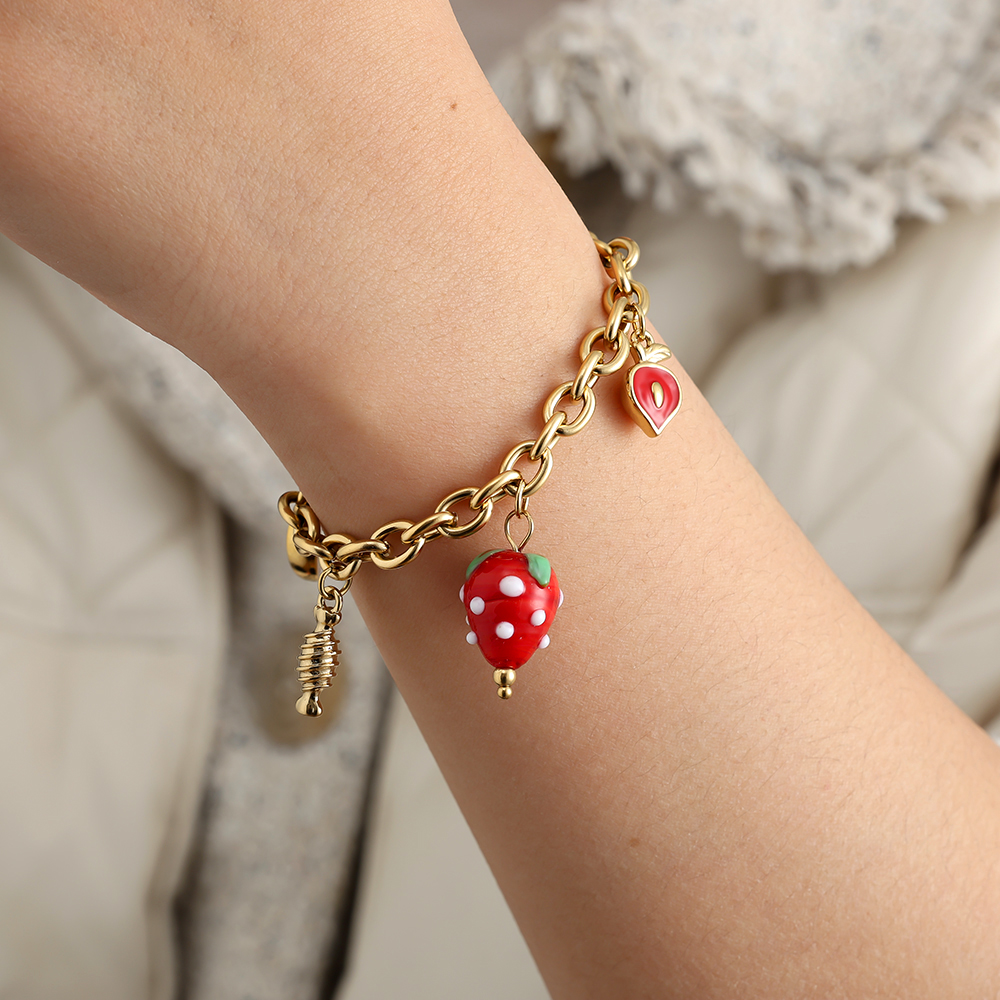 Edelstahl Armband 18cm Strawberry Heart
