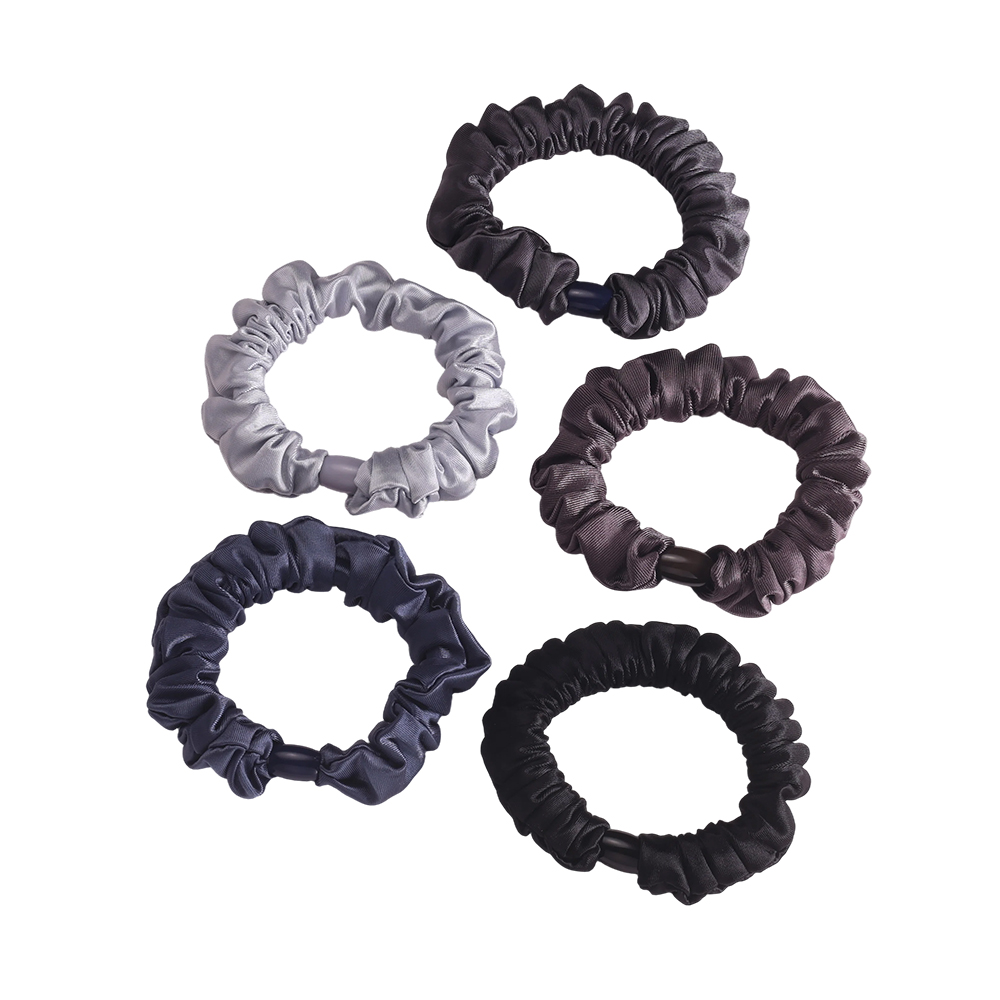 5 Stk.schwarze Farbtöne Pastel Satin Scrunchie Set  