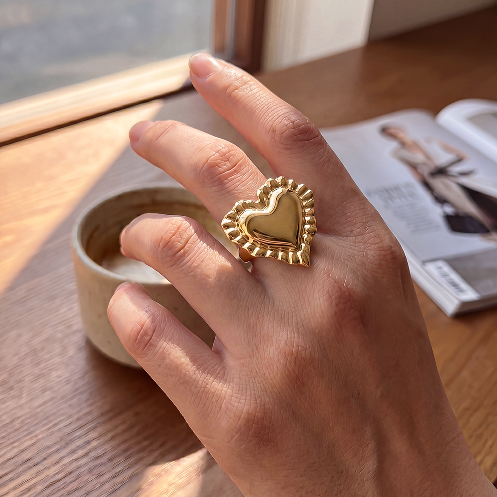 Edelstahl Ring Verstellbar Großes Herz