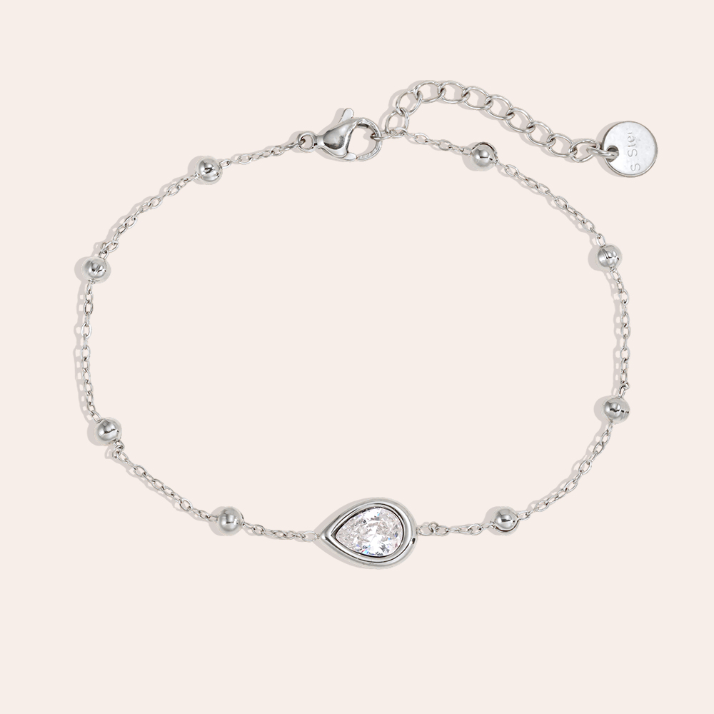 Edelstahl Armband 17cm tropfenförmiger Zirkonia