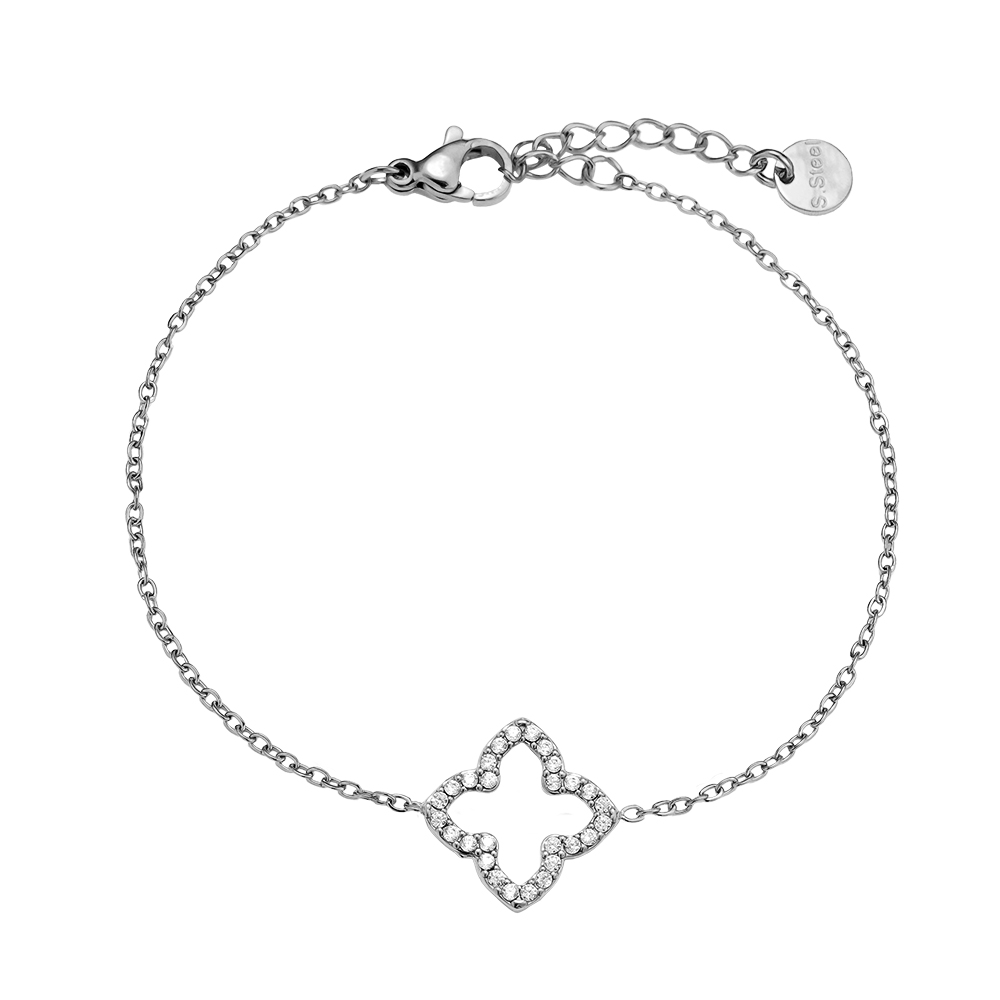 Edelstahl Armkette 17cm Classic Diamond Lucky Flower