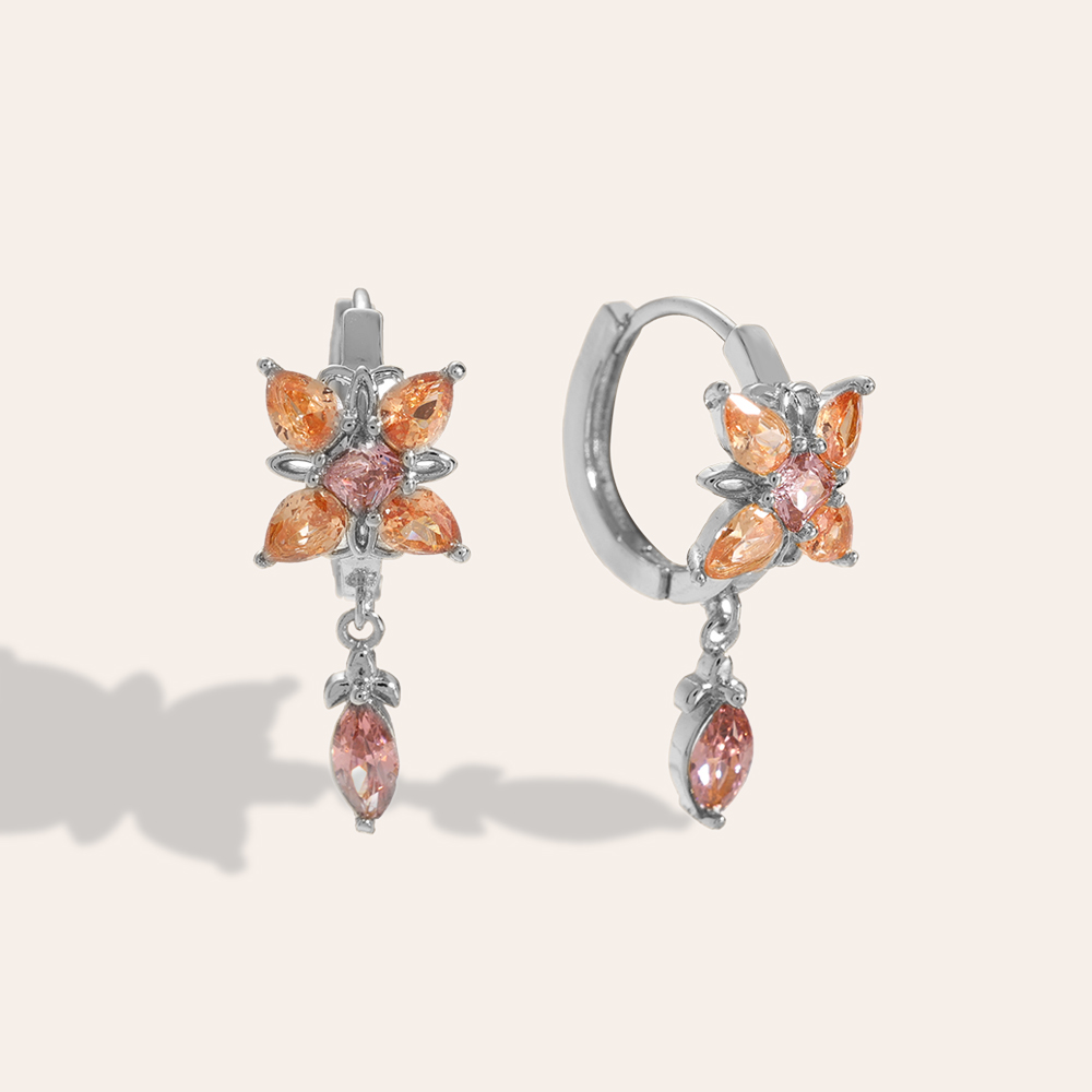 Vergoldete Ohrringe Sparkling Diamond Flower With Drop Eye