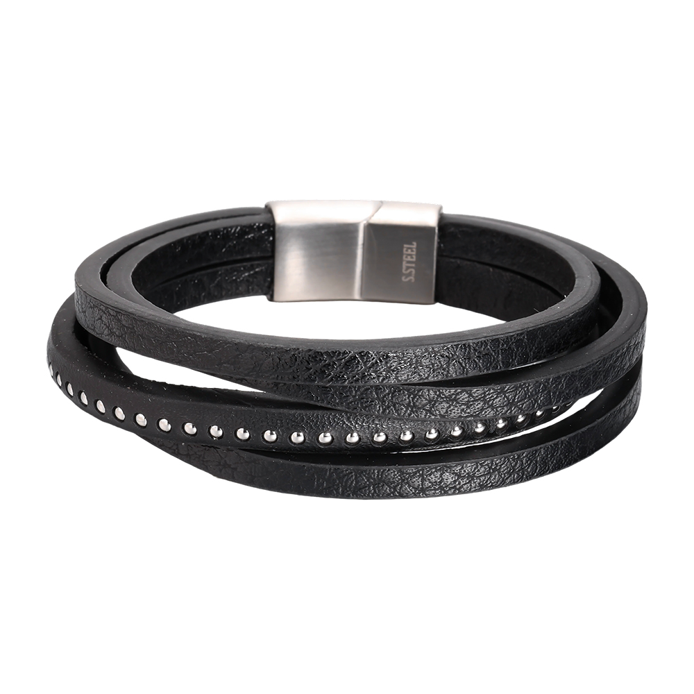  Edelstahl Armband PU Braid Mehrschichtig