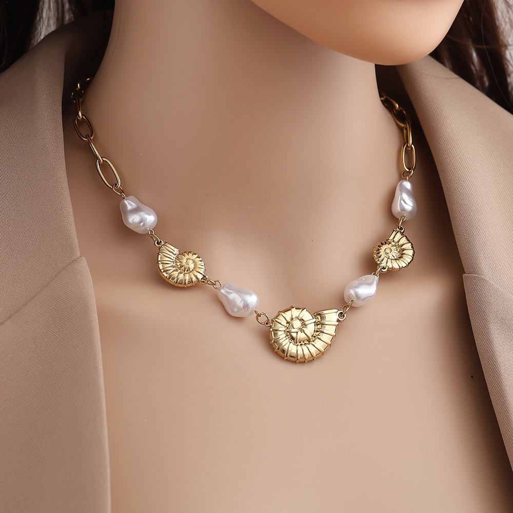 Edelstahl Halskette 39cm Pearl Shells