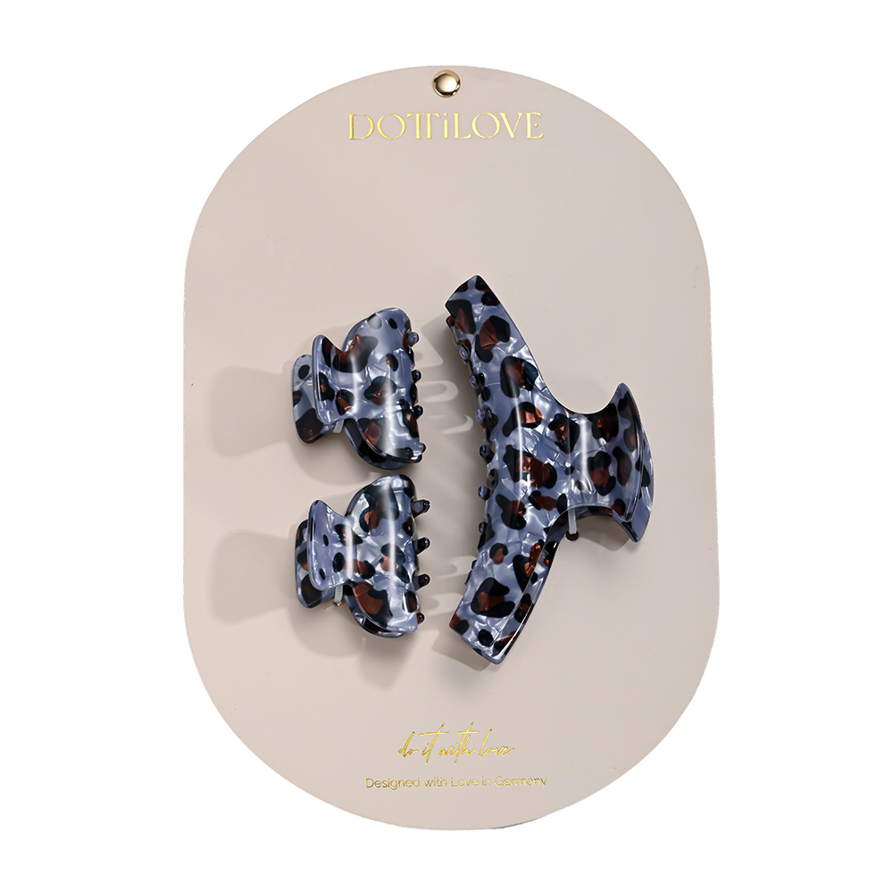 3Stk. Grau Leopardenprint Haarklammer Set     