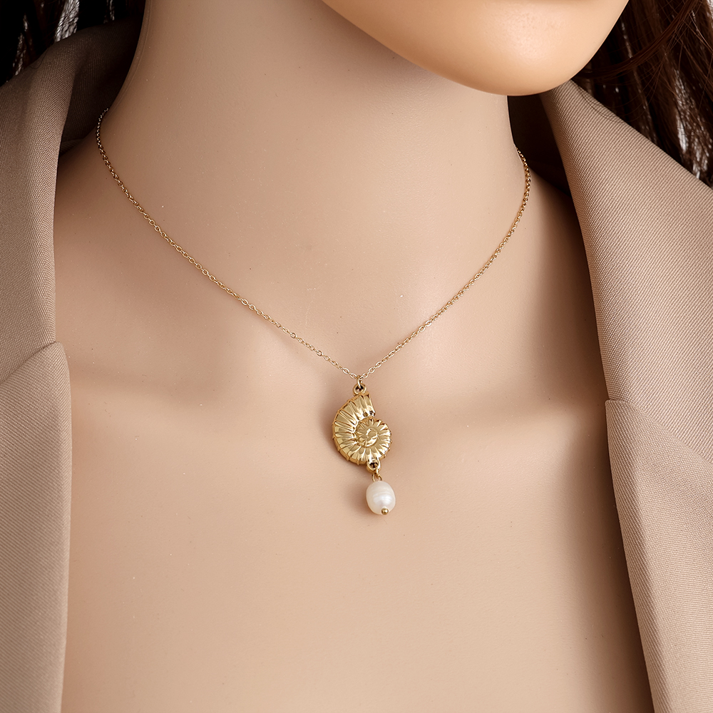 Edelstahl Halskette 38cm Snail With Pearl