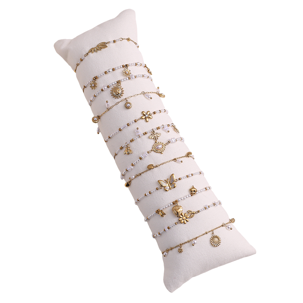 Edelstahl Armband Set 12er 17cm Sonnen Blumen Schmetterling Künstliche Perlen 