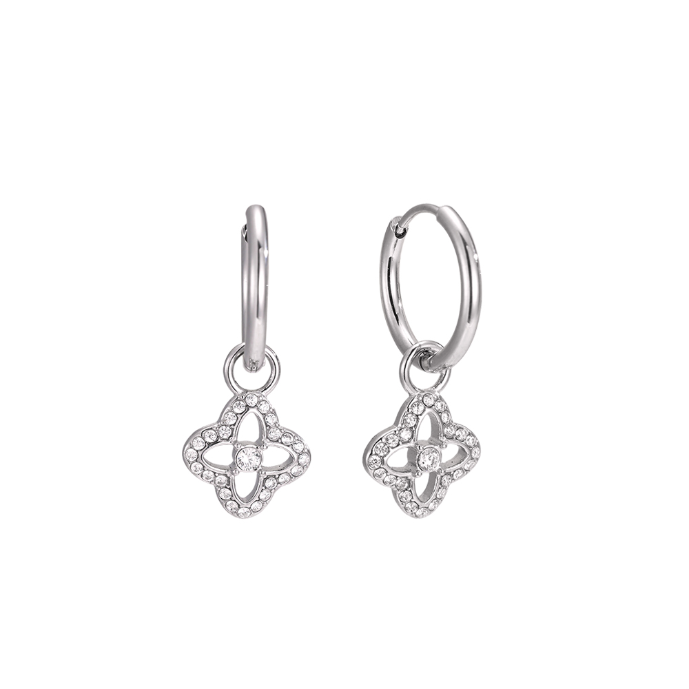 Edelstahl Ohrringe 25mm Feiner Zirkonia Kleeblatt