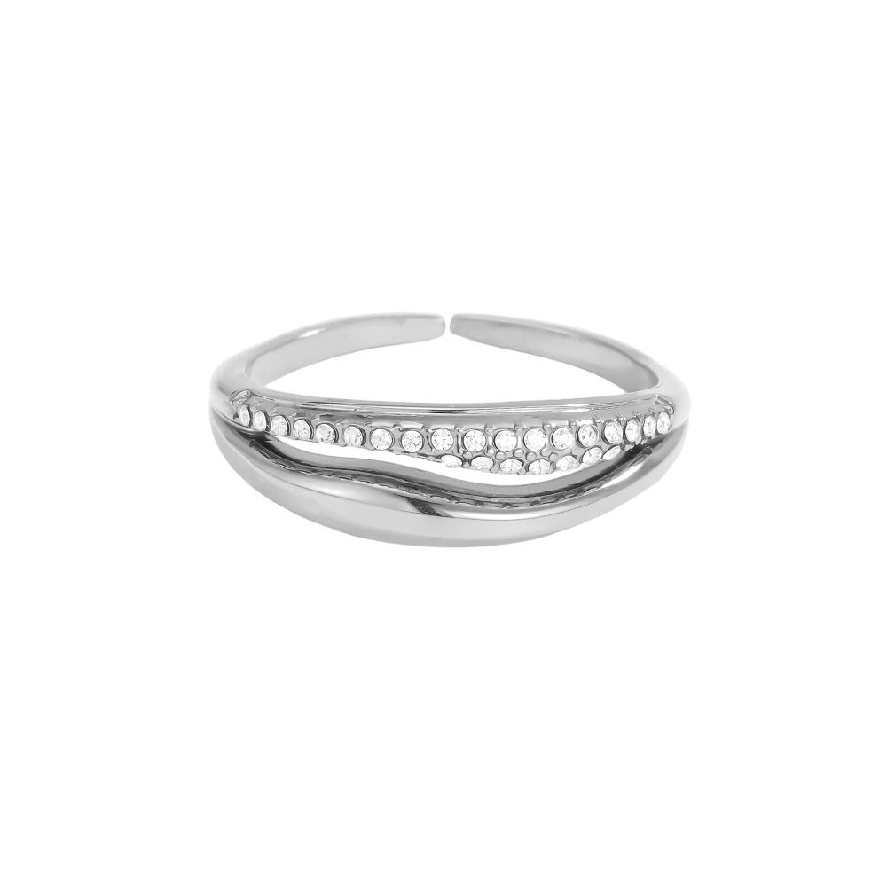 Edelstahl Ring Verstellbarer Doppel Zirkonia